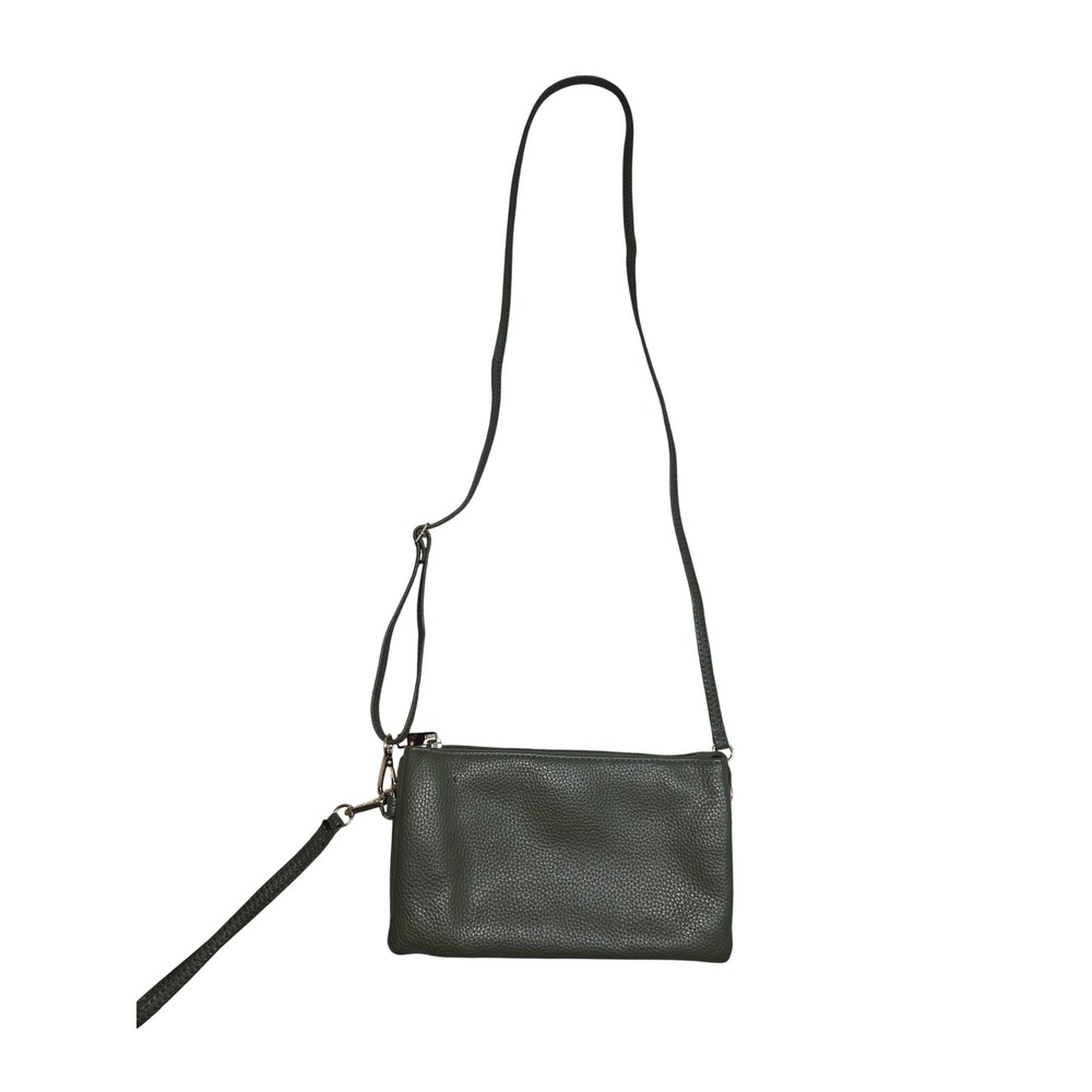 Olive Green Pebbled Triple Zip Crossbody Wristlet Bag Gold Hardware